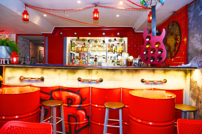 The colorful bar inside Badburger and More